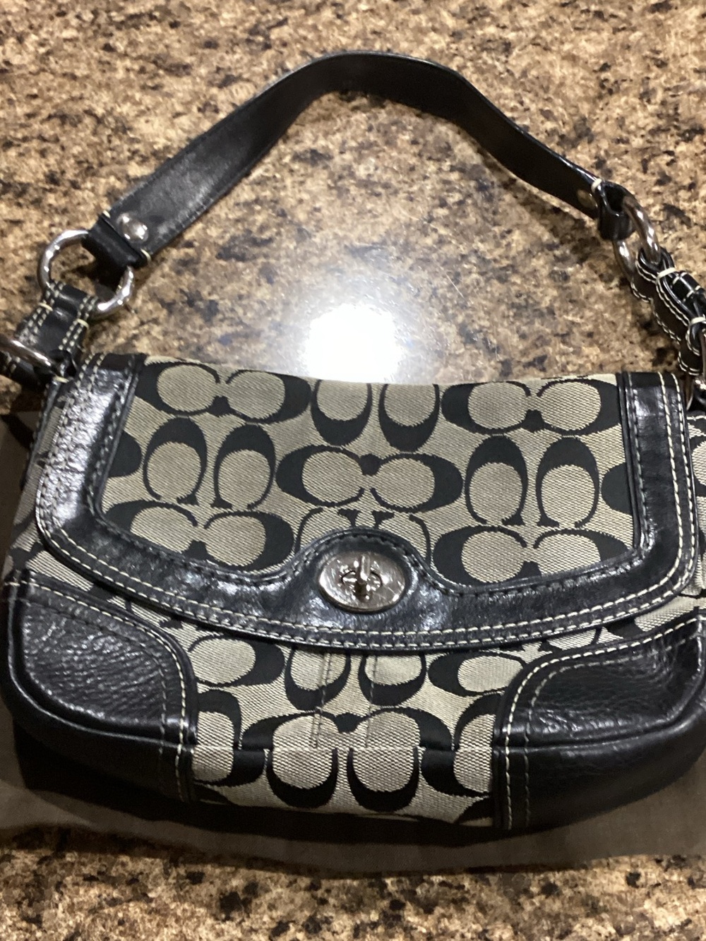 Coach Black and Khaki Signature Shoulder Bag